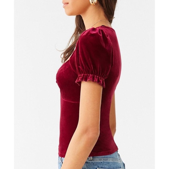 F21 Wine Puff Sleeve Top NEW w Tags No Flaws Sm - Picture 6 of 13